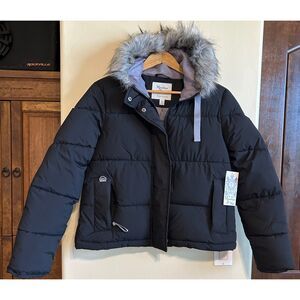 NEW! Maralyn & Me Hooded Heavyweight Womens Juniors Blk Puffer Jacket Large NWT